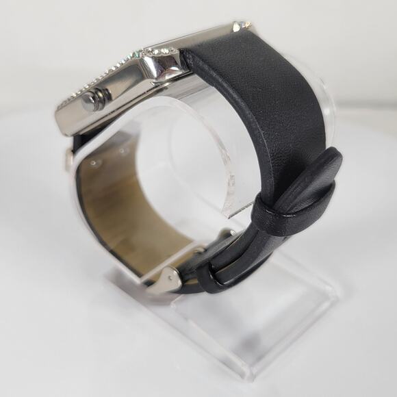 Kensie Women's Digital Watch with Crystals, Square Face, Black Leather Strap - Picture 9 of 16